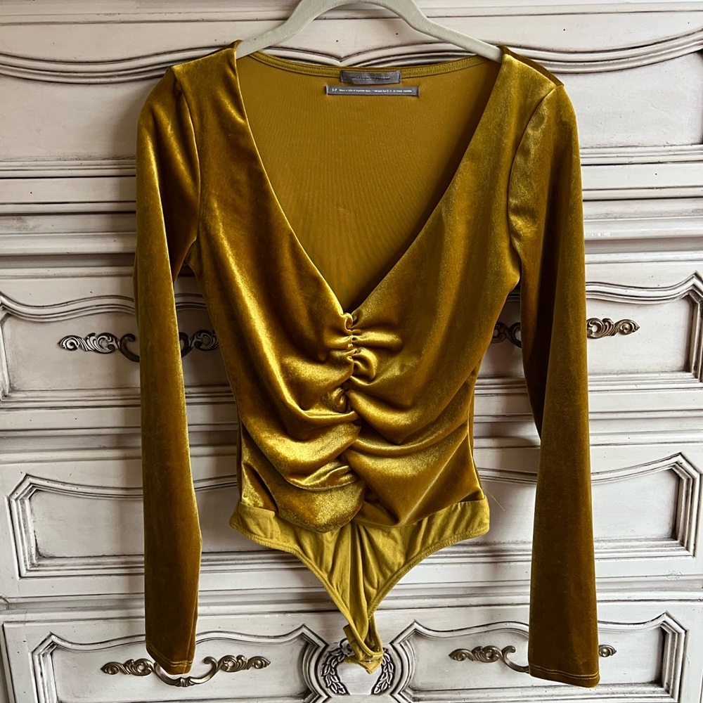 Urban outfitters velvet gold/yellow low cut body suit